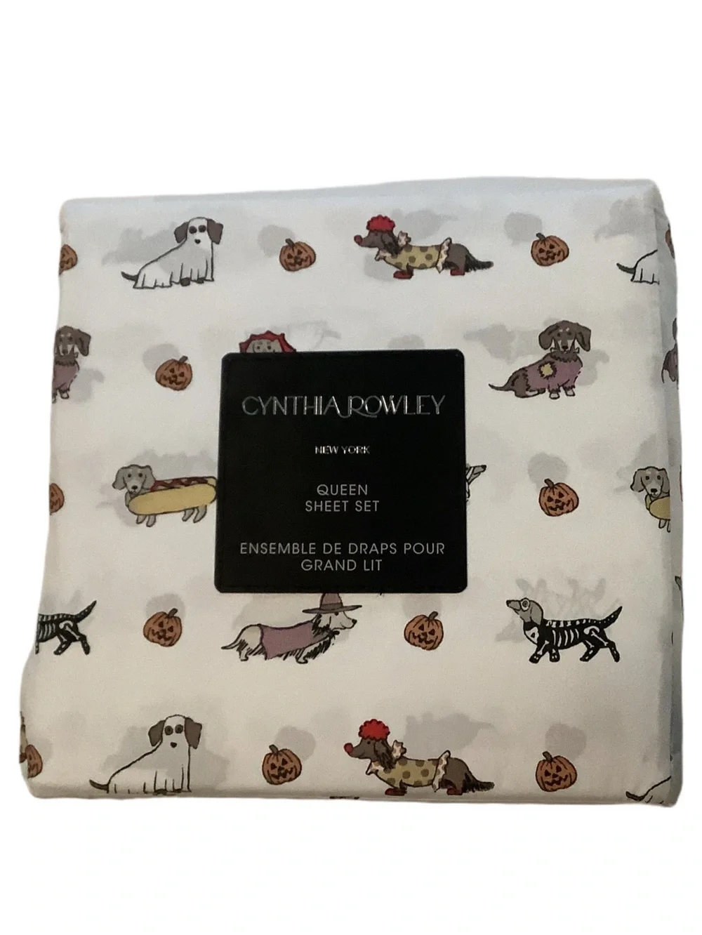 Cynthia Rowley Halloween Dachshund Dogs Queen Sheet Set New